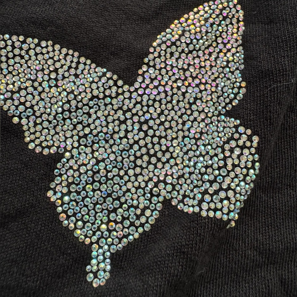 Lauren Moshi Koa Crystal Opal Butterfly Embellished Zip Black Hoodie Size Large - Picture 9 of 13